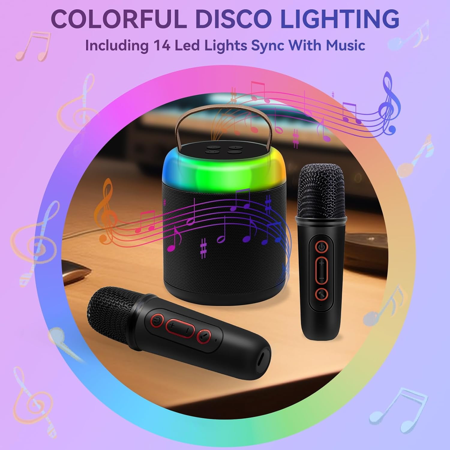 Machine Karaoké Bluetooth Ankuka Avec 2 Micros Sans Fil - Mini Enceinte Beige, Idéale Pour Les Fêtes
