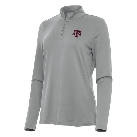 Women's Antigua Gray Texas A&M Aggies Reprocess Quarter-Zip Top