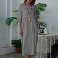 thumbnail image 2 of Birdeem Robe Décontractée Ample à Manches Trois-Quarts Col Rond avec Poches pour Femmes Couleur Unie, 2 of 8