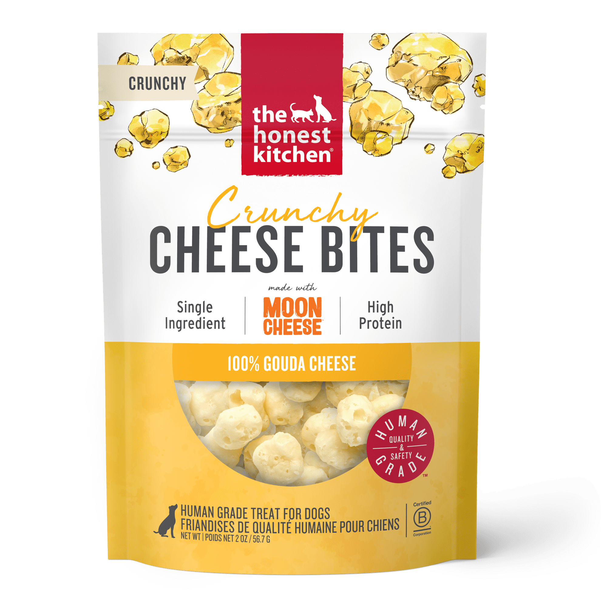 The Honest Kitchen Cheese Bites Gouda Dog Treats, Human Grade High Protein Low Calorie Crunchy Training Treats for Small Dogs, Made in USA with Real Cheese, Savory Rewards, 2 oz Pouch