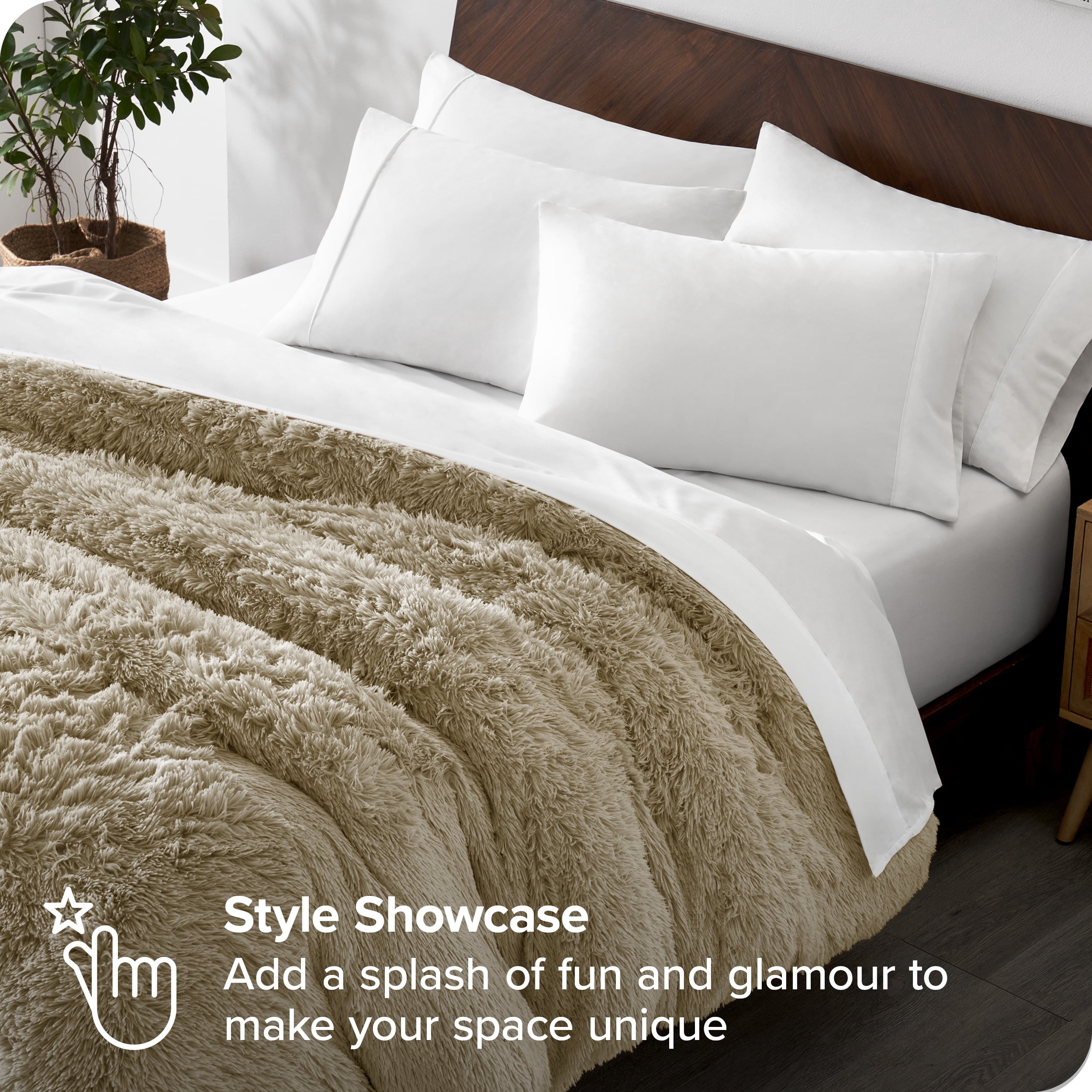 Bare Home Shaggy Faux Fur Duvet Cover - Ultra Soft - Fluffy Crystal Velvet - Twin/Twin XL, Sand