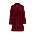 thumbnail image 4 of Aimik Women's Plaid Wool Blend Pea Coat with Lapel Collar Classic Mid Length Jacket for Formal and Daily Wear, 4 of 6
