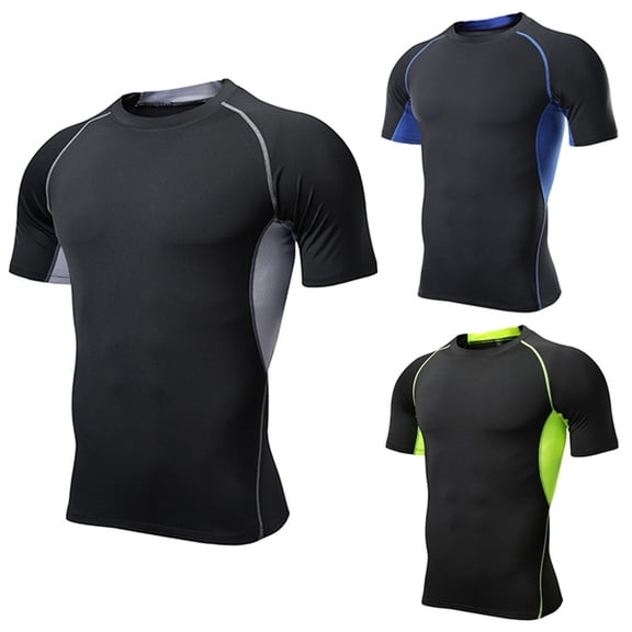 Compression Shirts for Men Athletic Quick Dry Base Layer Running Cycling T Shirt Short Sleeve Undershirt Gym Workout Tops Blue L