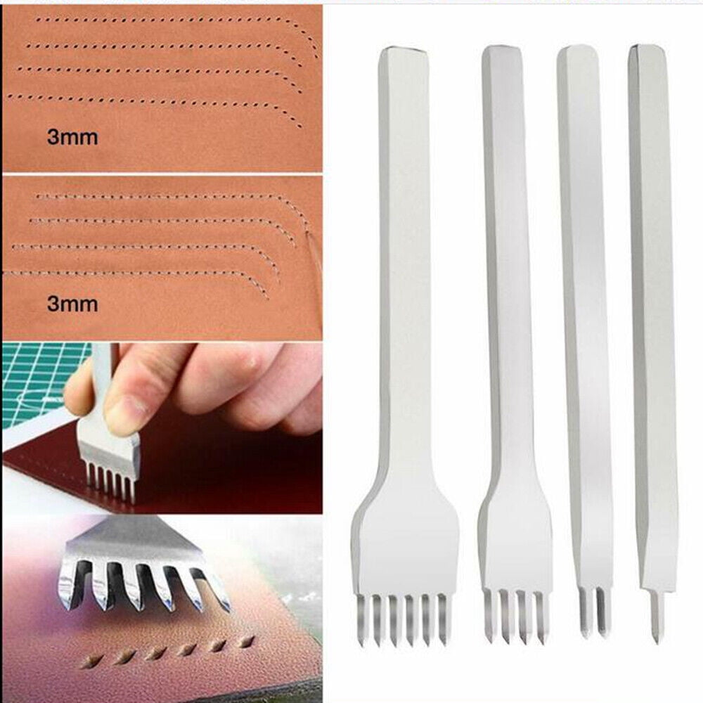 4PCS Leather Craft Punch Tool Hole Chisel Graving Stitching Sewing Tools Set