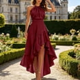 thumbnail image 4 of ClodeEU Women's Halter Sleeveless High Waist Asymmetrical Maxi Dress,Casual Flowy Ruffle Hem Party Dress Wine,Women's Plus S, 4 of 8
