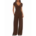 thumbnail image 3 of Womens V Neck Short Sleeve Top Wide Leg Pants Casual Comfortable Outfit Set Two Piece Brown [Short Sleeve] S, 3 of 5