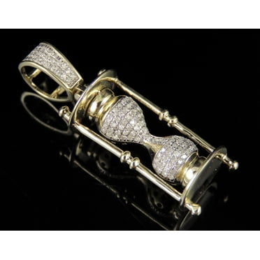 10K Yellow Gold Real Diamond Hourglass Pendant 0.28 CT 1.5"
