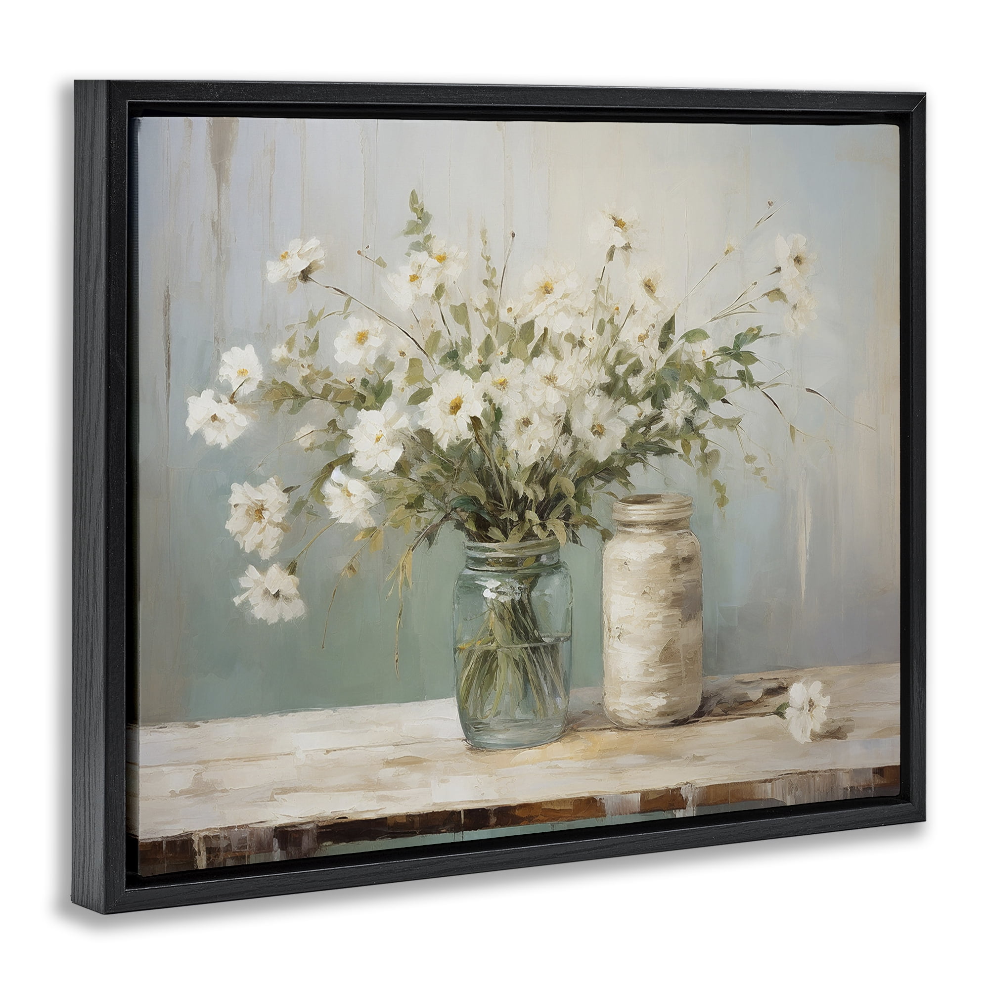 Stupell Industries Traditional Jar Bouquet Botanical & Floral Painting Black Floater Framed Art Print Wall Art, 31 x 25