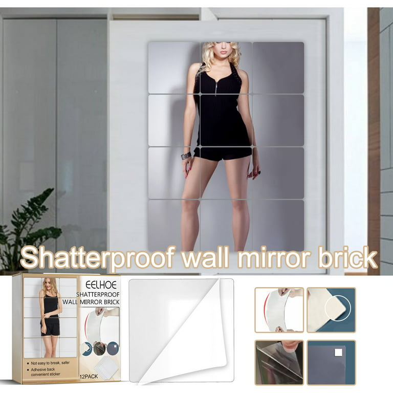 cyhqo Unbreakable Full Length Wall Mirror Cheap,Over The Door  Mirror,48x12 (4Pcs 12x12),Made of Shatterproof Plexiglass Acrylic,Long  Mirrors for