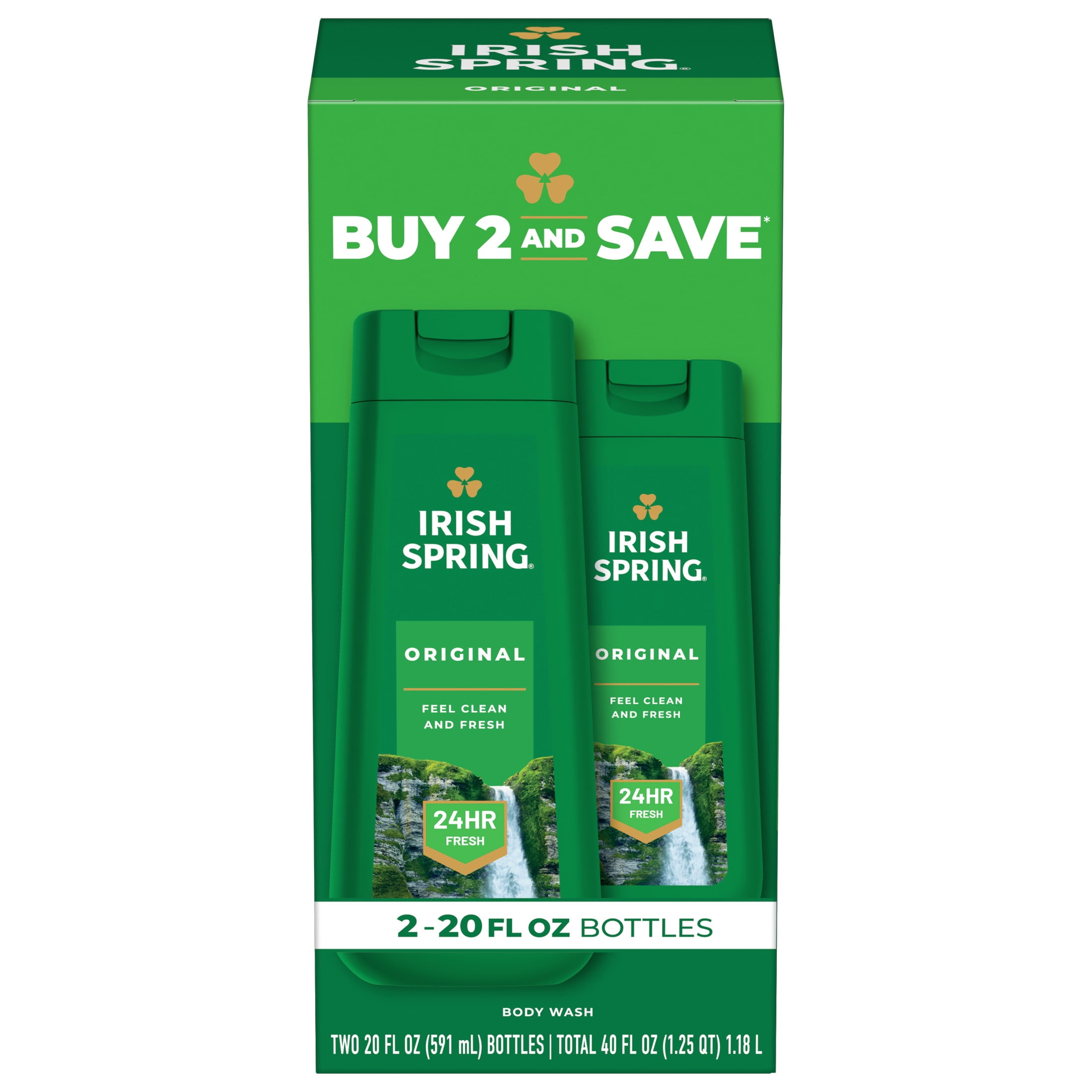 (2 pack) Irish Spring Original Moisturizing Body Wash for Men, 24-Hour Fresh, Face and Body Wash, Men’s Body Wash, Paraben Free, Cool Fresh Scent, 20 fl oz Bottle, 2 pack