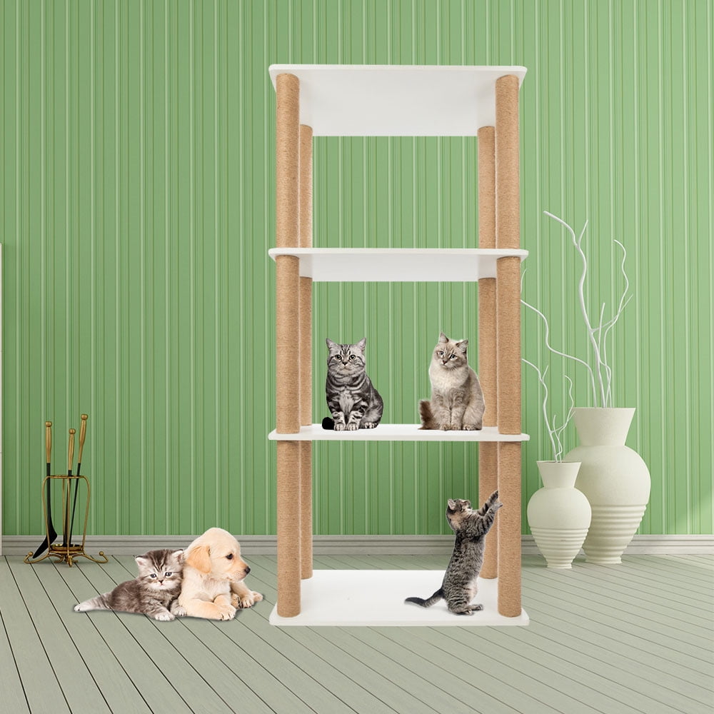 Lowestbest Cat Tree, Nordic Style Luxury Cat House Bookshelf Rack