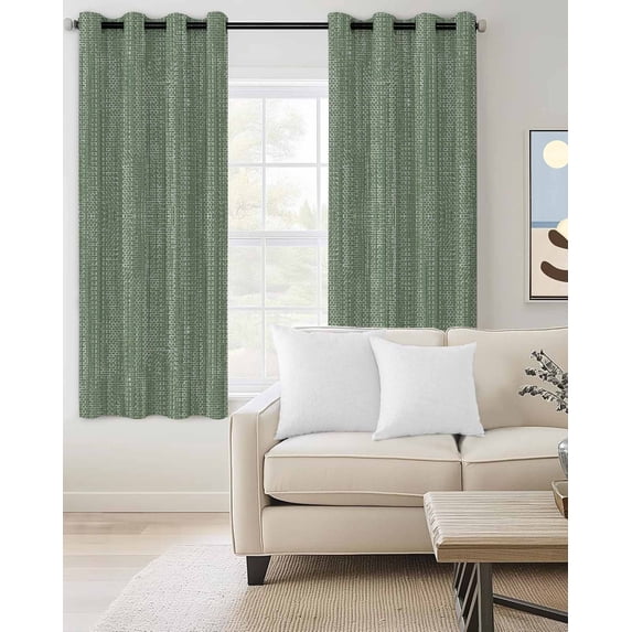 Sage Green Blackout Curtains Light Blocking Print Window Curtains, Rustic Boho Stripes Linen Print Simple Thermal Insulated Window Drapes for Living Room Kitchen Cafe (2 Panels, 84"W x 84"L)