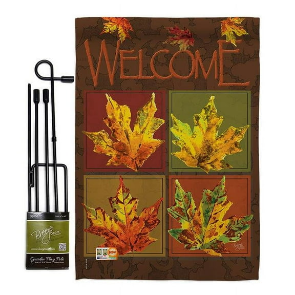 Breeze Decor BD-HA-GS-113048-IP-BO-D-US12-AM 13 x 18.5 in. Fall Leaves Collage Harvest & Autumn Vertical Double Sided Mini Garden Flag Set with Banner Pole