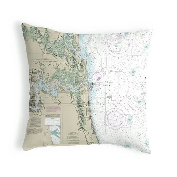Betsy Drake NC11488JB Jacksonville, FL Nautical Map Noncorded Indoor & Outdoor Pillow - 18 x 18 in.