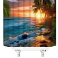 thumbnail image 6 of AUQ Ocean Sunset Shower Curtain Tropical Palm Tree Sea Waves Sunset Sunrise Blue Orange Hawaii Nature Scenery Landscape Fabric Bathroom Decor Curtain with Plastic hooks, 6 of 7