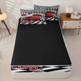 thumbnail image 4 of Manfei Cartoon Sports Cars Zipper Full Size Comforter Sets with Fitted Sheet and 2 Pillowcases,Racing Track Print Zipper Bedding Set,Red,Black Reversible,4pcs, 4 of 8