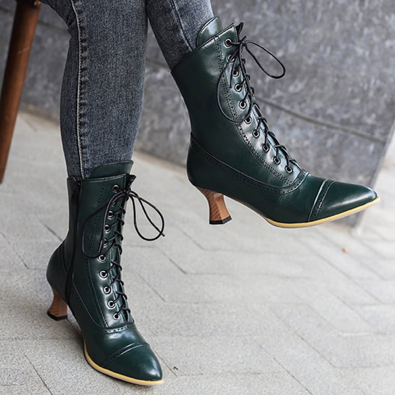Victorian Boots For Women – Vintage Slip-On Ankle Booties With Rivet Detail, Faux Suede