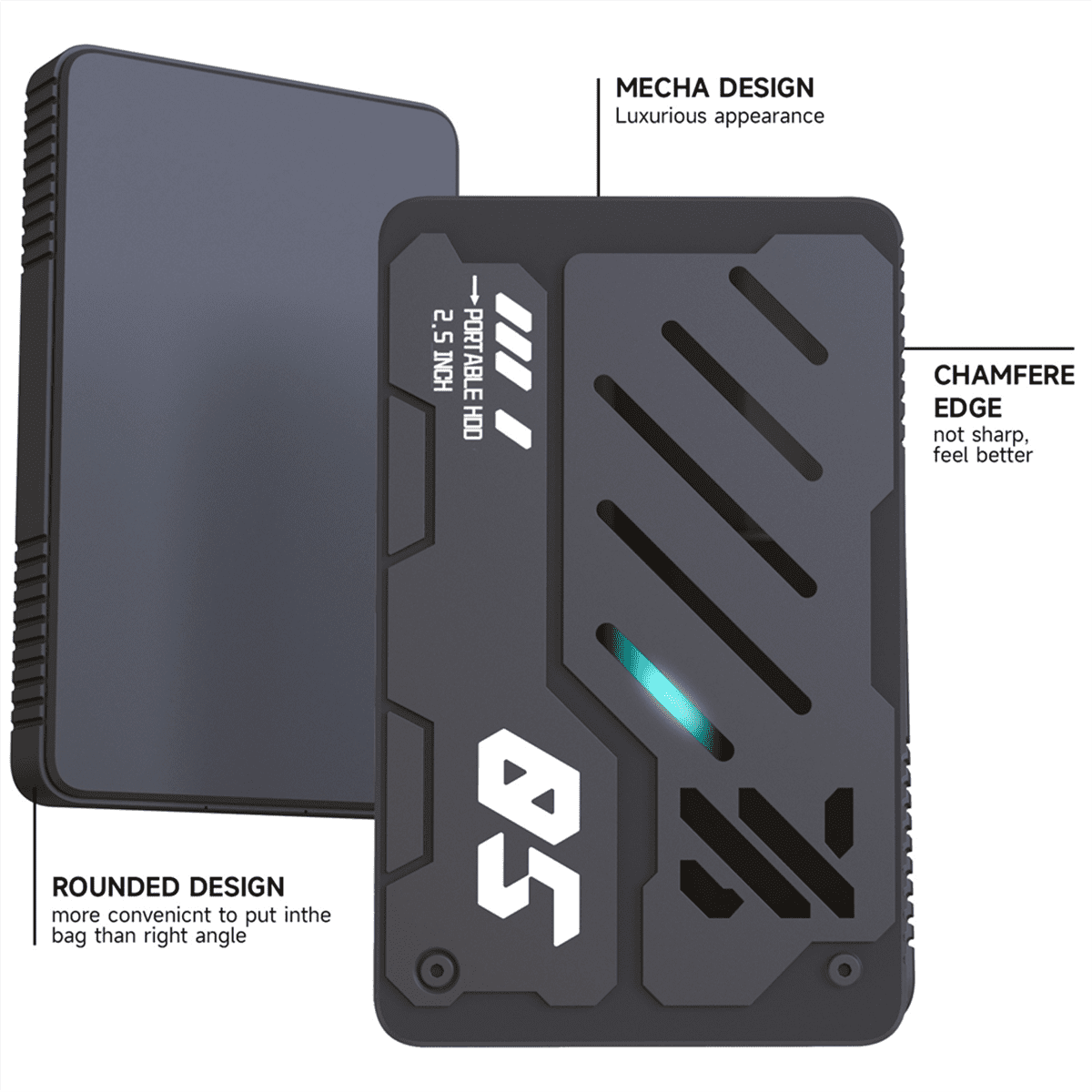 2.5-Inch Portable External USB3.0 HDD RGB Storage Disk Portable USB3.0 Hard Drive Expansion Storage for PC Laptop 500GB