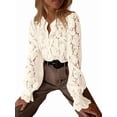 thumbnail image 3 of Blusa Informal Elegante de Encaje para Mujer, Camisa de Larga con Botones, Ropa de Moda para y Otoño Albaricoque M, 3 of 9