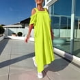 thumbnail image 5 of Uscallm Women Plus Size Off Shoulder Short Sleeve High Low Flowy Casual Maxi Dress Solid Boho Beach Vacation Swing Long Dresses, Yellow 2XL, 5 of 9
