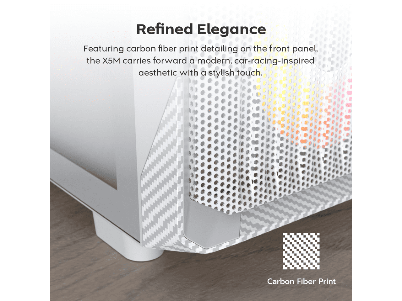 MONTECH X5M- Micro ATX Gaming PC Case, High Airflow, 4x120mm ARGB Fans Pre-installed, Glass Side Panel, Carbon Fiber Print Accents, White