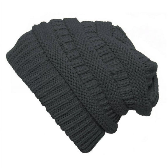 Thick Knit Soft Stretch Beanie Cap - Melange Grey