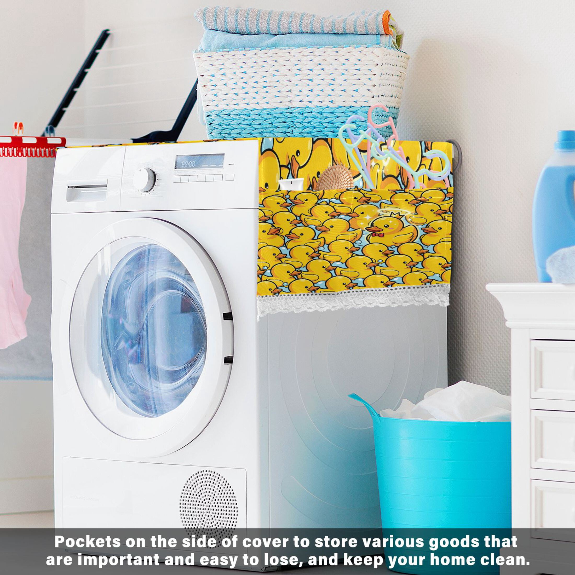 Wobogo Cute Yellow Duck Washing Machine Cover Dustproof Washer Dryer Cover Waterproof Laundry Room Decorative Protector
