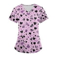 thumbnail image 2 of Minjewel Women's Plus Size Printed V-Neck Scrubs for Women with Pockets, Colorful Animal & Floral Pattern Scrub Set for Healthcare Workers,Pink 3XL, 2 of 5