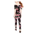 thumbnail image 2 of PLANET GOLD Womens Black Jersey Tie Smocked Waist Floral Short Sleeve Off Shoulder Straight leg Jumpsuit Juniors XXS, 2 of 4