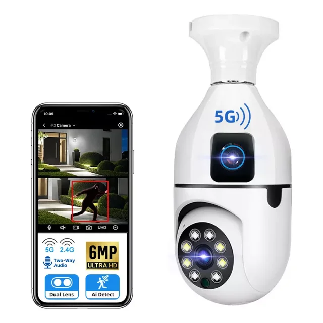 5g Cámara De Seguridad 360° Doble Lente Wifi Ip 6mp Alarma