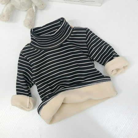 

Little Boys Girls Turtleneck Thermal Tops Long Sleeve Striped Tee Winter Baselayer Warm Undershirt