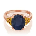 thumbnail image 2 of Gem Stone King 7.07 Ct Blue Sapphire Yellow Created Sapphire 18K Rose Gold Plated Silver Ring (Size 9), 2 of 4