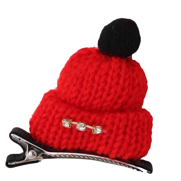 Jumpingount Precioso sombrero para niña, sombrero tejido de hilo, pinzas para el pelo, pasador, horquilla, decoración de Navidad Accesorio para el cabello rojo