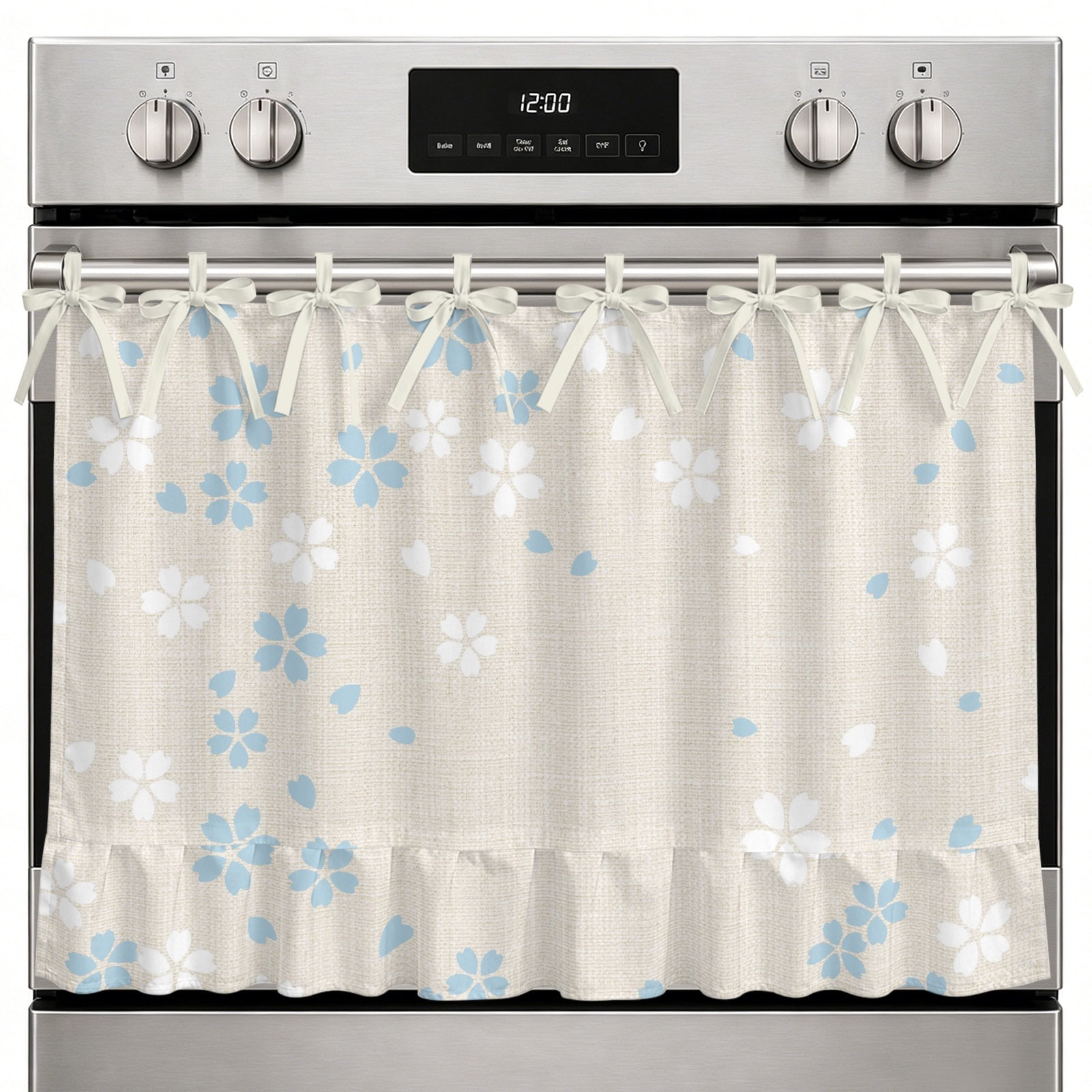 Farmhouse Oven Skirt Curtain Light Blue Cherry Floral Oven Curtain Tie Top Modern Art Falling Petals Burlap Stove Skirt Curtains with Ties&Ruffle Trim Dishwasher Skirts Curtains for Cabinet 27 x20