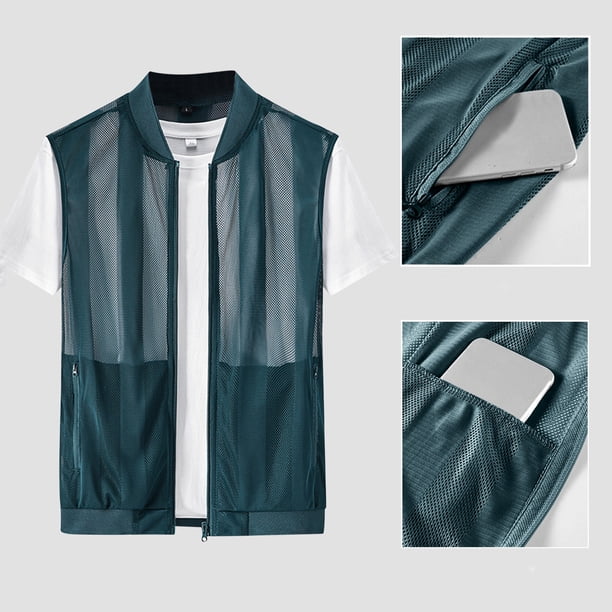 pstuiky Camiseta sin mangas para hombre, Chaleco de verano transpirable con malla y protección solar para hombre, con bolsillo interior para pesca al aire libre Chaleco de hombre xxxxxl