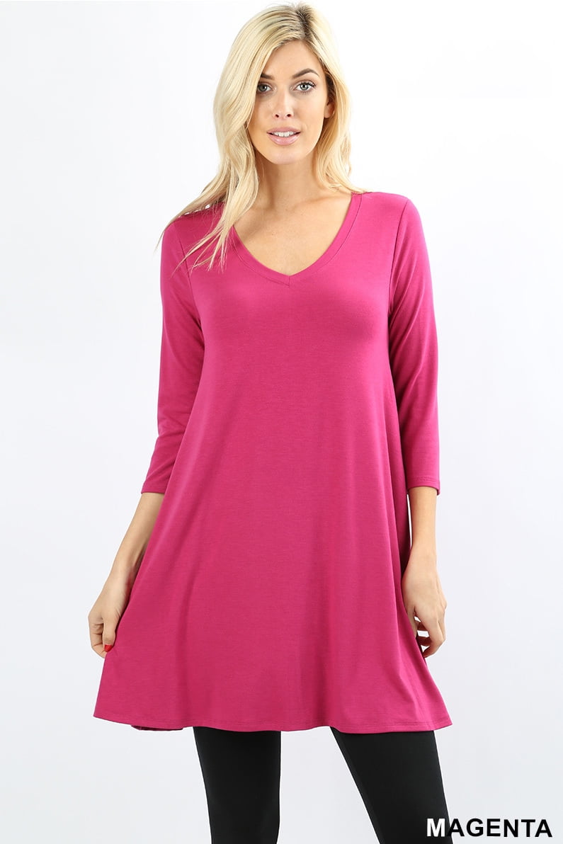 JED FASHION Women's Soft Fabric Flared Extra Long Tunic Top with ...