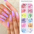 thumbnail image 4 of Mariposa Nail Art Glitter Lentejuelas 3D Holográfica Mariposa Nail Art Pegatinas Calcomanías 12 Colores Mariposas Sirena Paillettes Mixtas Sparkle Nail Flake, 4 of 5