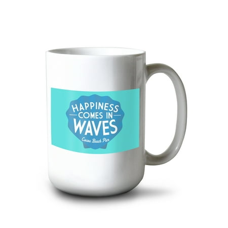 

15 fl oz Ceramic Mug Cocoa Beach Pier Florida Happiness Comes in Waves Simply Said Contour Dishwasher & Microwave Safe