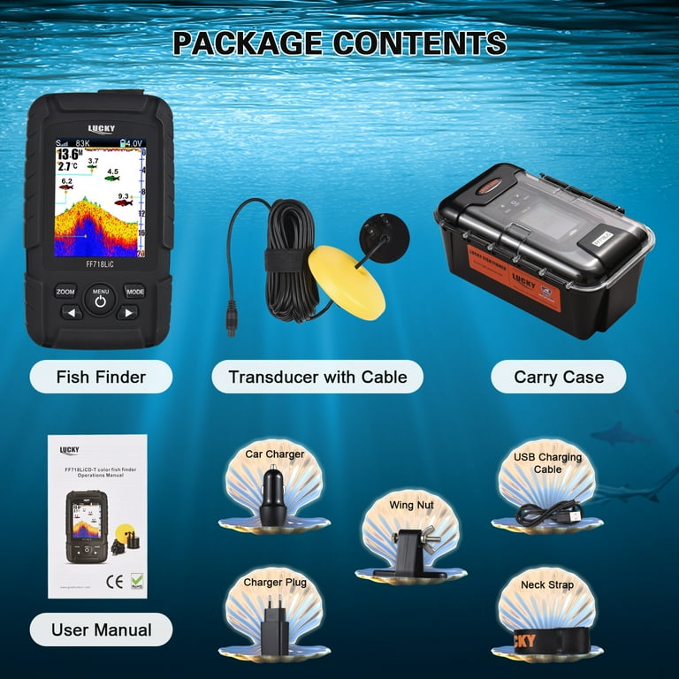 Portable Fish Finder Handheld Wired Fish Depth Finder Sonar Transducer for Boat Kayak Fishing, Size: 12.5, Black