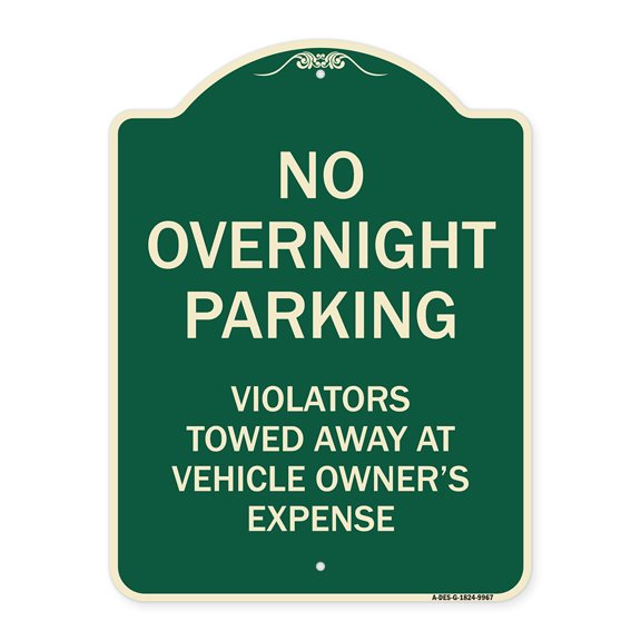 SignMission A-DES-G-1824-9967 18 x 24 in. Green Designer Series Sign - No Overnight Parking
