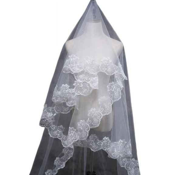 MANNYA 150cm Women Bridal Short Wedding Veil White One Layer Lace Flower Edge Appliques