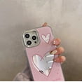 thumbnail image 3 of Cute Pink Speckle Love Heart Shaped Plating Mirror Phone Case Compatible with iPhone Case (Pink,iPhone 13), 3 of 5