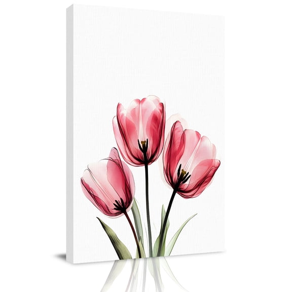 Watercolor Tulips Canvas Wall Art for Living Room, Pink Flower Poster Print Painting for Bedroom Office Home Decoration Wall Pictures Prepare To Hang 8"x10"