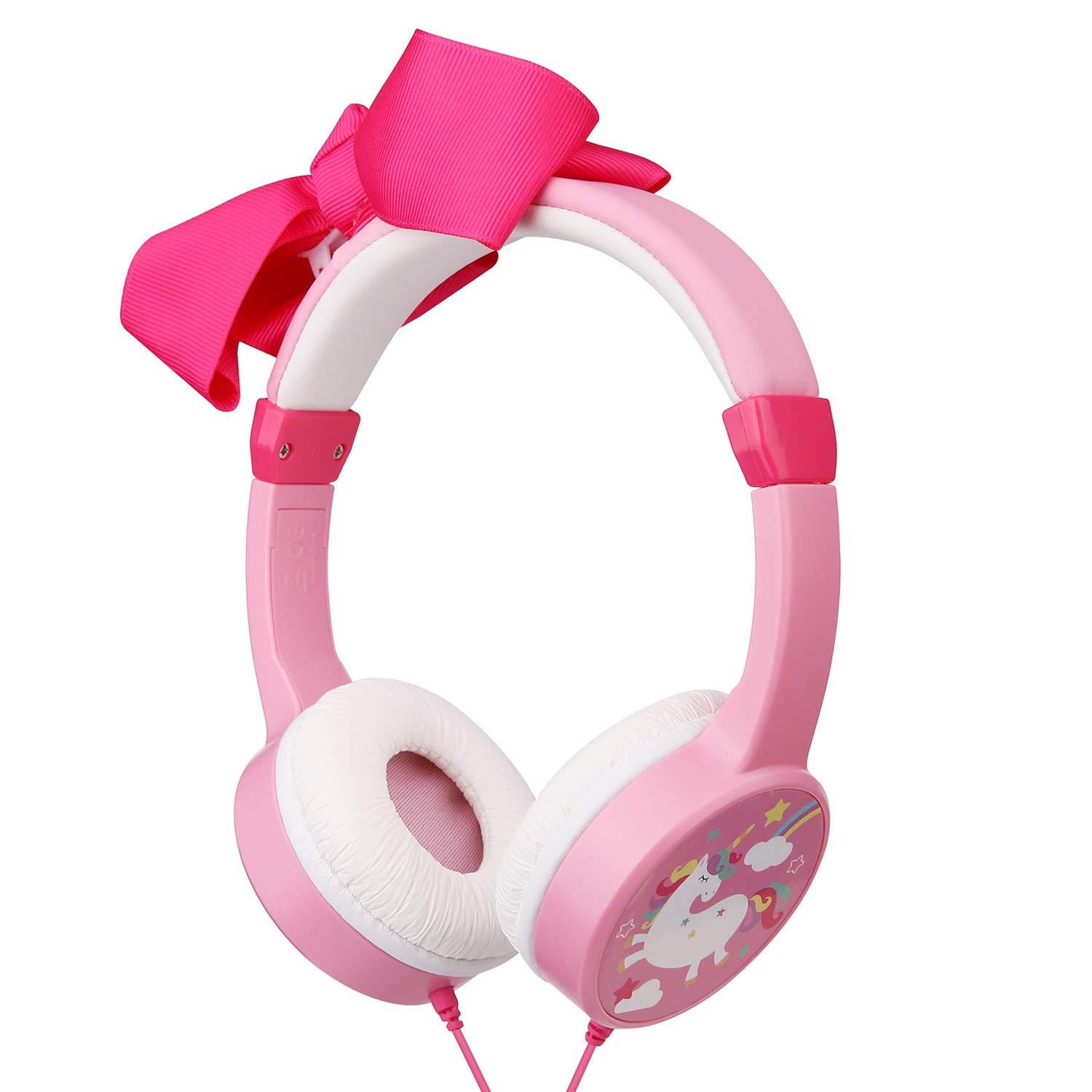 JBUNION Girls Unicorn Headphones,Removable Bowknot Earphones with
