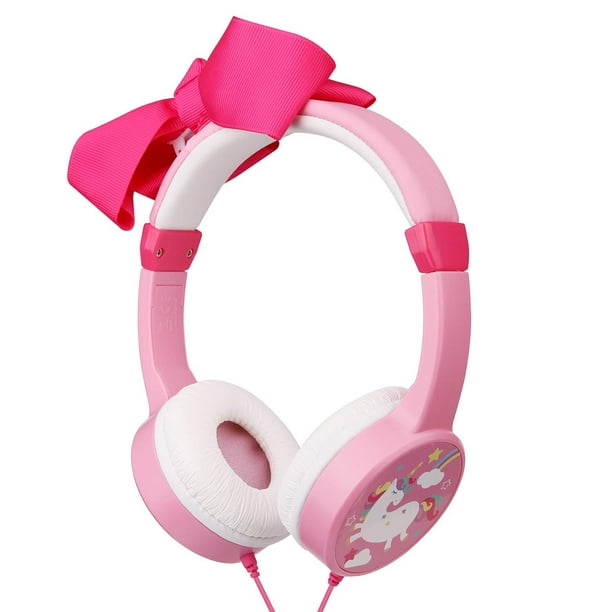 JBUNION Girls Unicorn Headphones,Removable Bowknot Earphones with