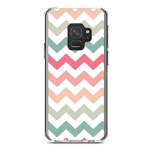 DistinctInk Clear Shockproof Hybrid Case for Samsung Galaxy S9 (5.8" Screen) - TPU Bumper, Acrylic Back, Tempered Glass Screen Protector - Pastel Chevron Wave Stripes - Stripes Pattern