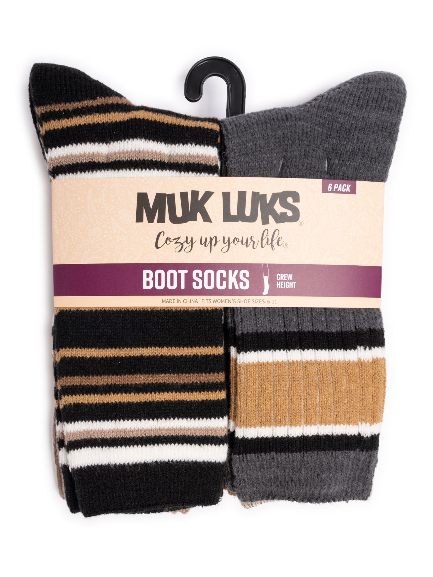 MUK LUKS Women's Fluffy Dream Crew Socks, 6-Pack, One Size