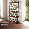 thumbnail image 6 of 5-Tier Solid Wood Ladder Bookshelf with Natural Live Edge, Walnut Finish, Leaning Space-Saving Shelf for Living Room, Bedroom, Home Office, 6 of 8