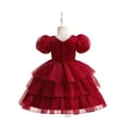 thumbnail image 3 of Bagilaanoe Girls Formal Dress Flower Girl Cake Dress Puff Sleeve A-line Princess Dresses 4-13T Kids Ruffle Tulle Dress for Wedding Birthday Party Gown, 3 of 9