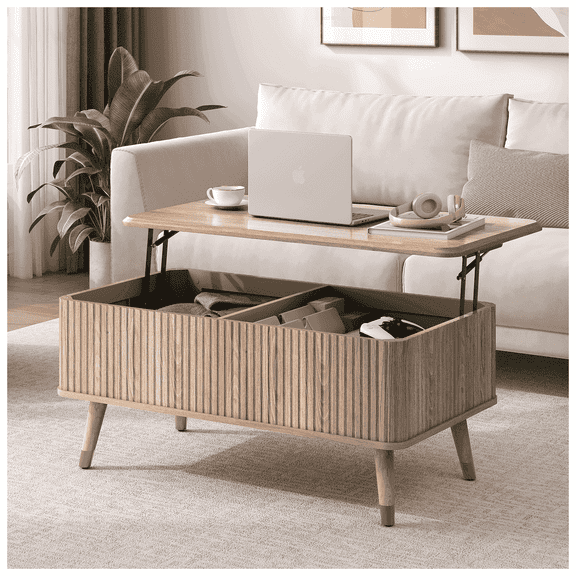 JOINICE Lift Top Coffee Table with Storage,Small Rectangle Center Table for Living Room,Oak